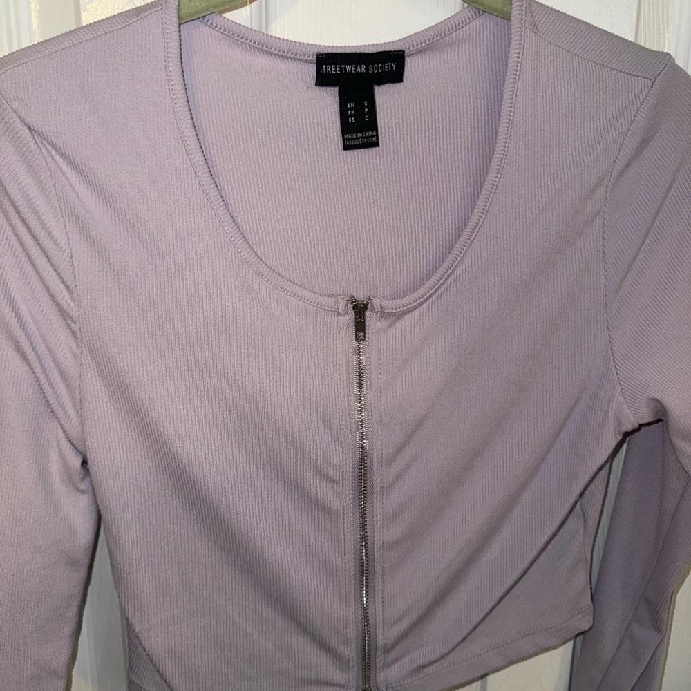 Streetwear Society Lavender Ribbed Zip-Up Top
